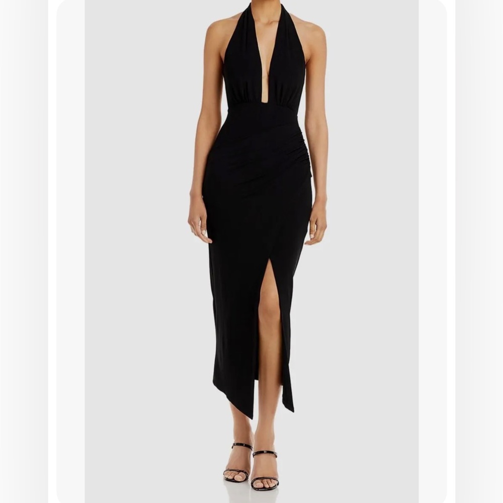 Ramy Brook Black Halter Midi Dress with Front Slit